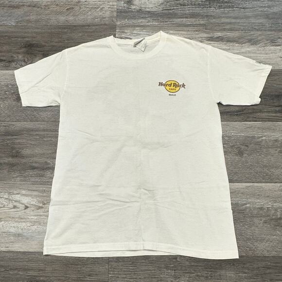 Vintage 90s Hard Rock Cafe Maui Hawaii Ukulele White Mens Small Destination Tee - Picture 3 of 9